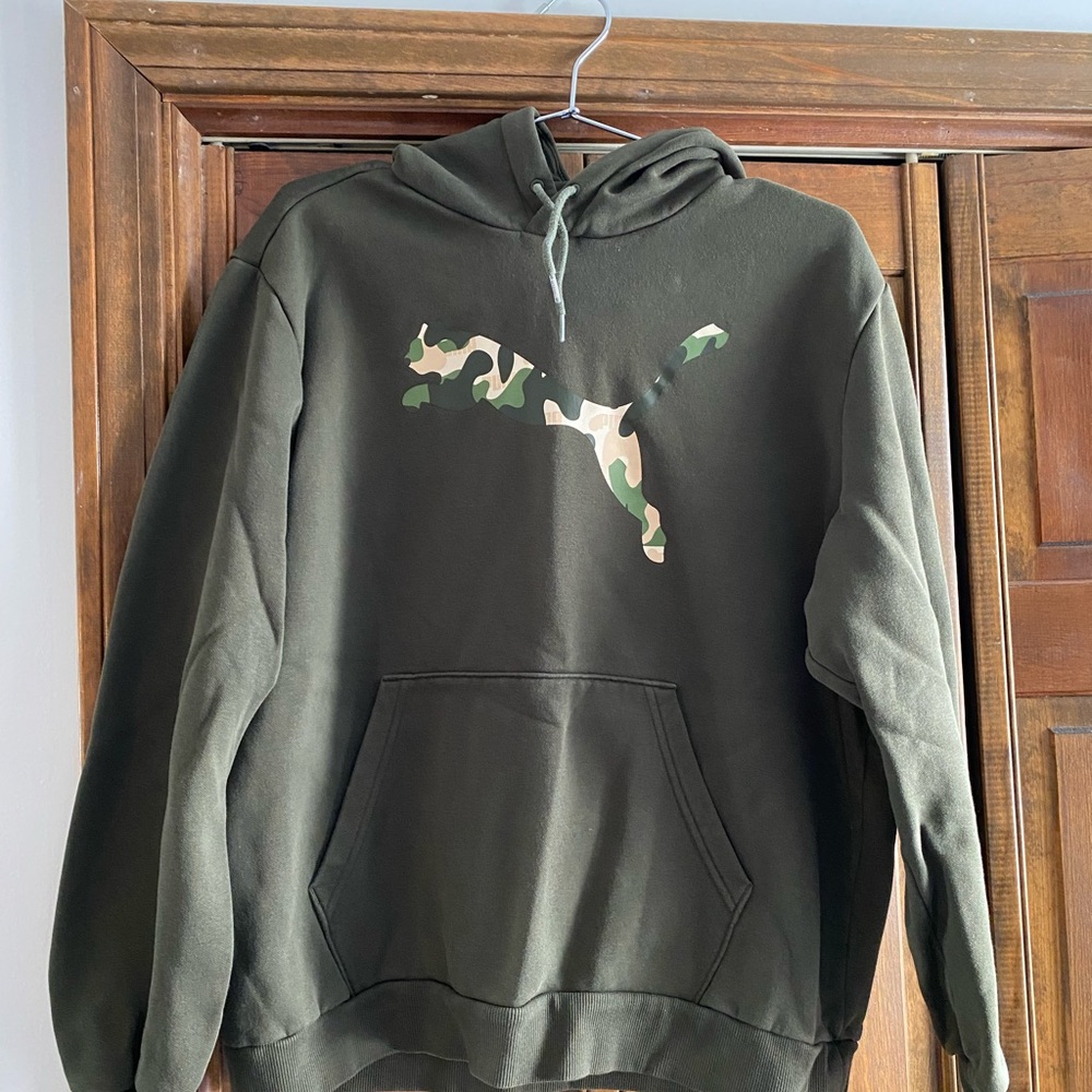 Puma Olive Green Hoodie with Camouflage Logo